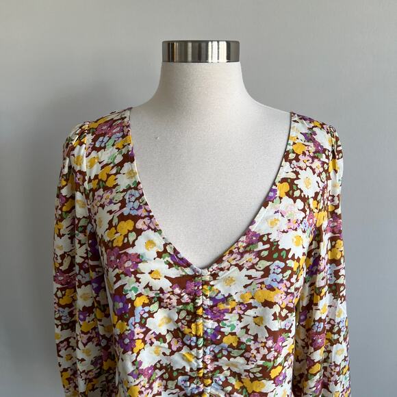Sanctuary Drawn to You Blouse V-neck Long Sleeve Floral Cinch Small NWT - Picture 4 of 8
